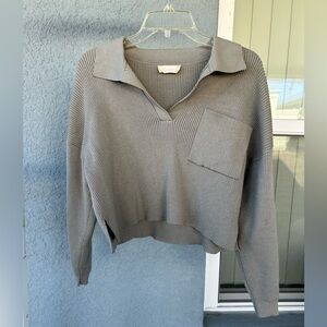 Altar’d State Cropped Ribbed Front Pocket Top Size Small Collared Relaxed Fit